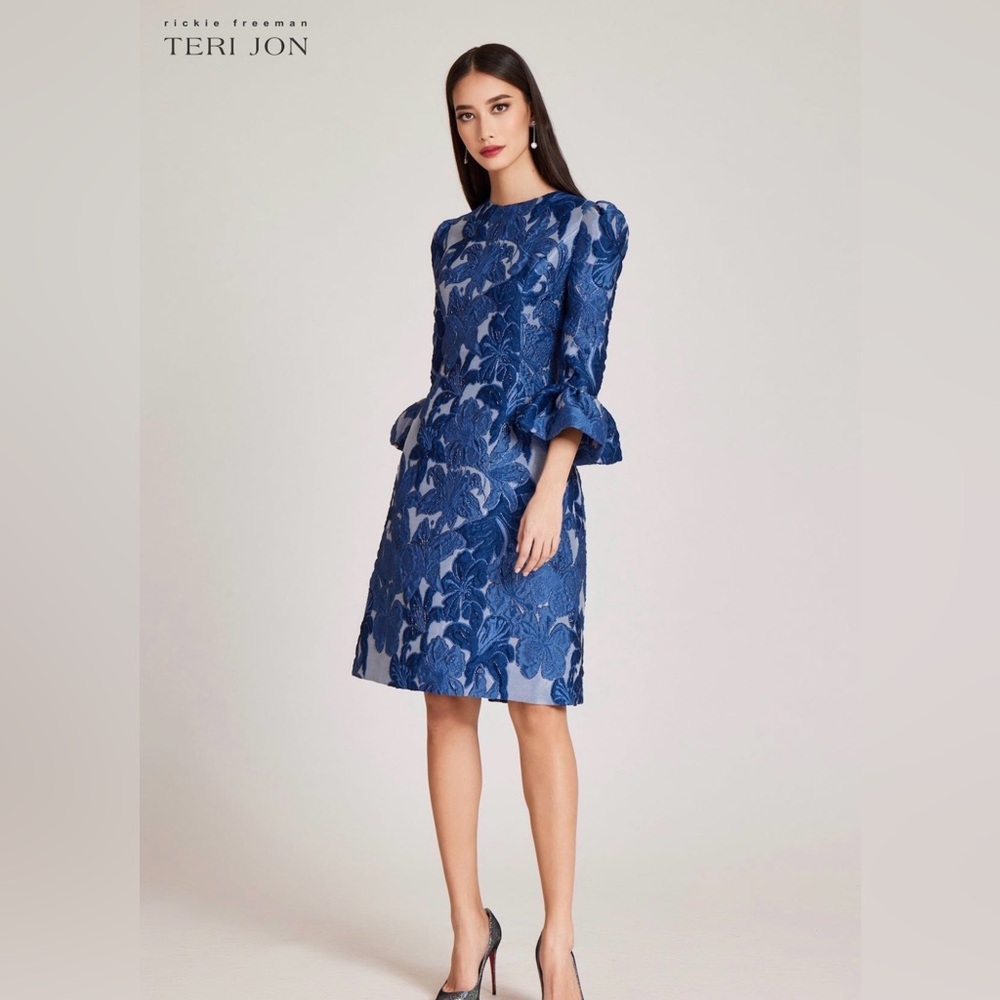 RICKIE FREEMAN FOR TERI JON Sky BlueJacquard Party Dress sz 8 NWT